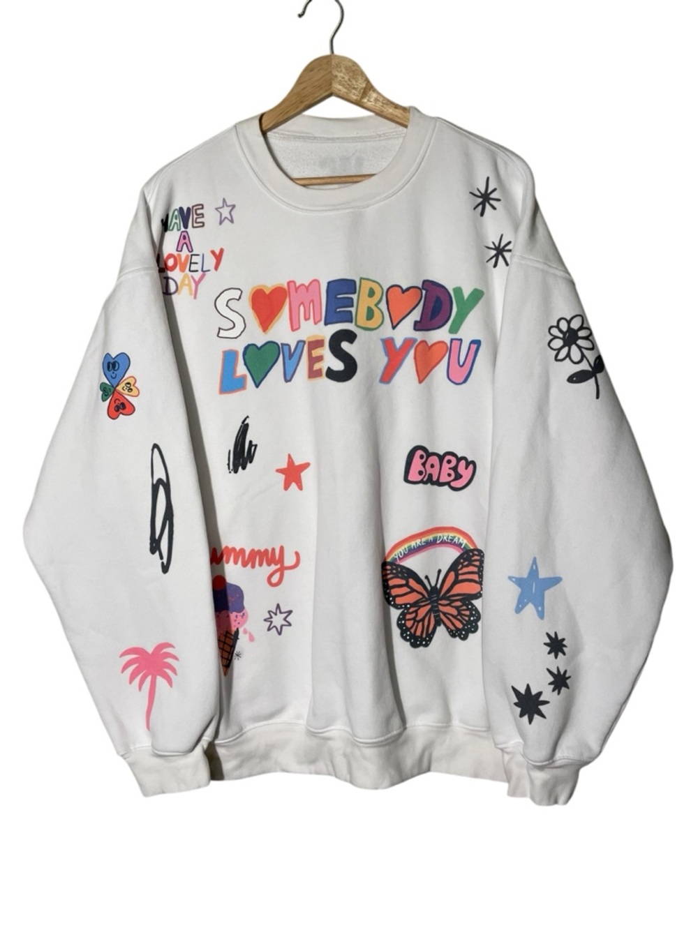 Somebody Loves You The Mayfair Group White Graphic Sweatshirt O/S